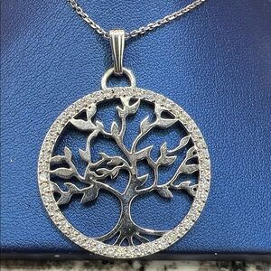 14K White gold Diamond Tree of Life Pendant Necklace